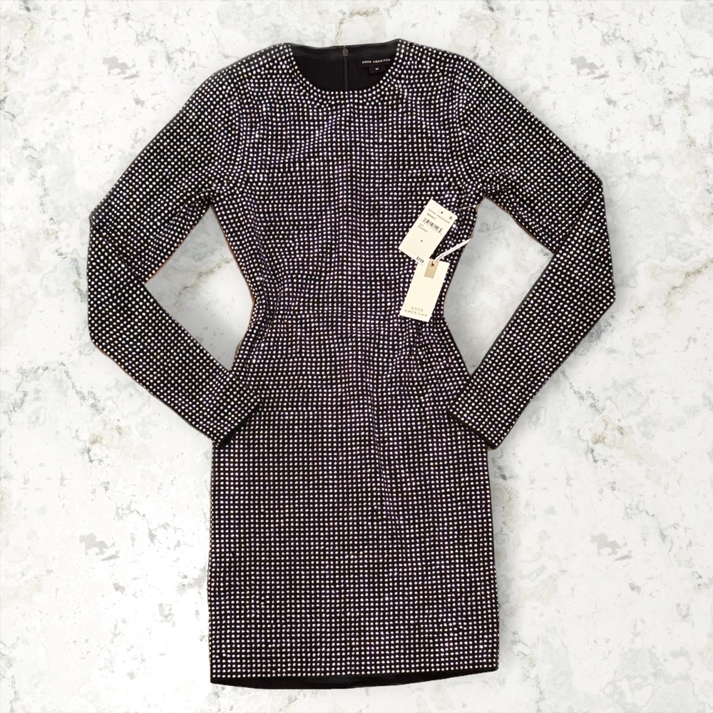Good American Black and White Long Sleeve Dress